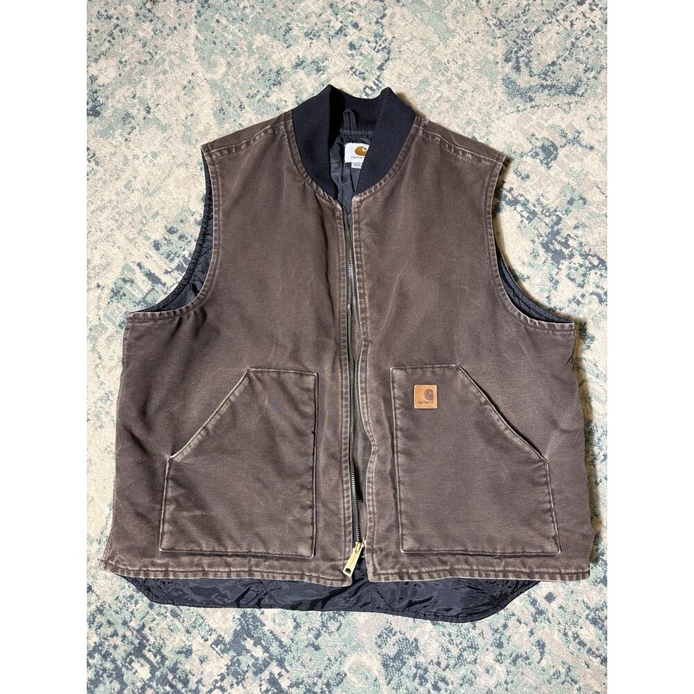 Carhartt Vest Jacket Men's XL Brown Arctic Quilted Lined Duck Hunting Vintage